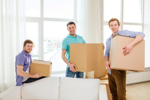 Packed moving boxes ready for removals in Monkenhadley